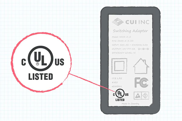 UL列名標志顯示在外部電源適配器標簽上 UL列名標志顯示在外部電源適配器標簽上
