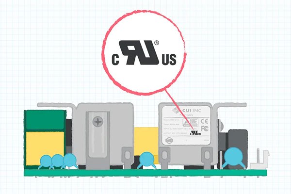 顯示 UL 認可標志的開放式電源標簽示例圖 顯示在開放式交流-直流電源標簽上的 UL 認可標志 顯示 UL 認可標志的開放式電源標簽示例圖 顯示在開放式交流-直流電源標簽上的 UL 認可標志